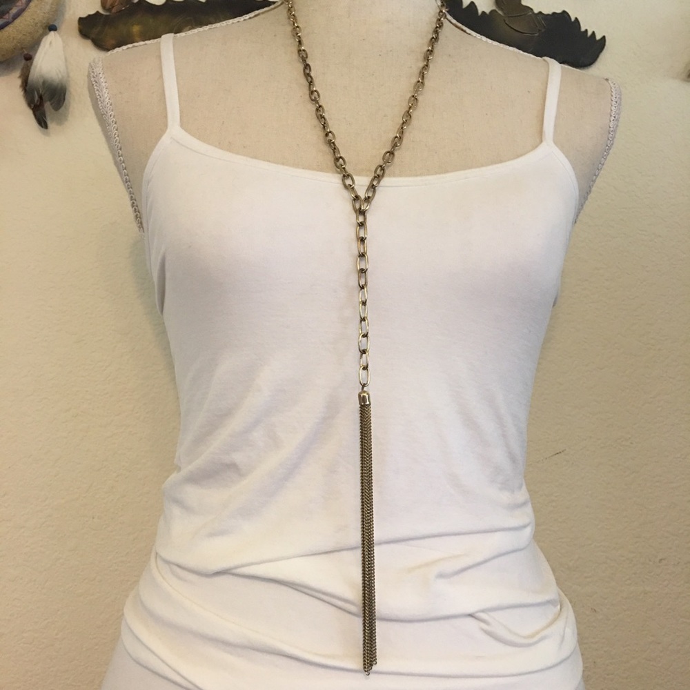 Vintage gold tone chain link with tassel necklace